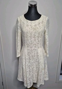 Sportsgirl Neutral Cream White Lacey Lined Dress Zippered Cotton Nylon Blend S - Picture 1 of 12