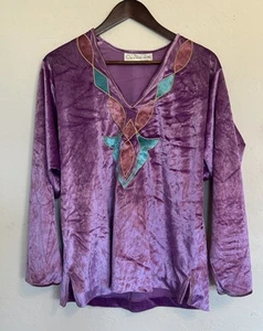 Vintage 70s 80s Oscar De La Renta Swim Velvet  Tunic Top Colorful M Designer - Picture 1 of 7