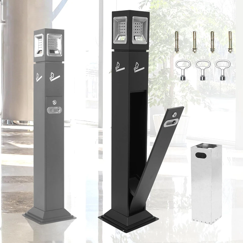 Commercial Butt Receptacle Outdoor Trash Can for Patio, 4 Sides Opening Square A - Image 1 of 4