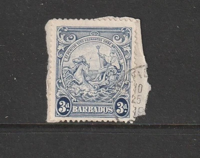 Barbados 1938/47 3d Azul, MARCA A DERECHA DE CABEZAS DE CABALLO, Usado en pieza Foto 1 de 2