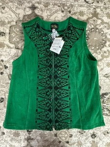 Vintage Bob Mackie bestickte grüne Fleeceweste Damen L - Bild 1 von 5