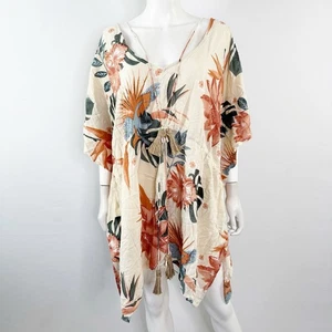 Z & L Europe Cream Floral Kaftan Swim Coverup Tunic Dress Size L Boho Tropical - Picture 1 of 12