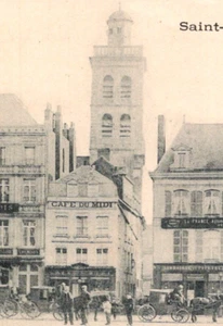 Antique RPPC UDB The Belfry Saint-Quentin France Horse Carriages Cafe c1901 - Picture 1 of 4