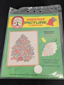 Vintage 70er Jahre Colortex gestempelt Stickerei Weihnachtsbaum Stitch Kit Neu in Verpackung - Bild 1 von 9