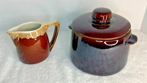 Vintage  West Bend 6" Bean Pot AND  Rubel Creamer Brown Glazed Stoneware - Picture 1 of 12
