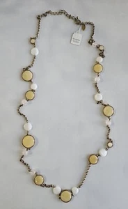 ia sophia "Spot On" 38-41" Gold Tone Necklace Mother of Pearl/Rose Quartz NWT - Picture 1 of 3
