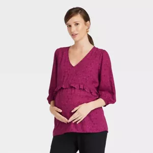3/4 Sleeve Ruffle Waist Woven Top - Isabel Maternity by Ingrid & Isabel M, - Picture 1 of 1