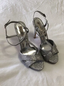 Badgley Mischka Size 8 Silver Glitter Heels Open Toe Stiletto Sandals - Picture 1 of 9
