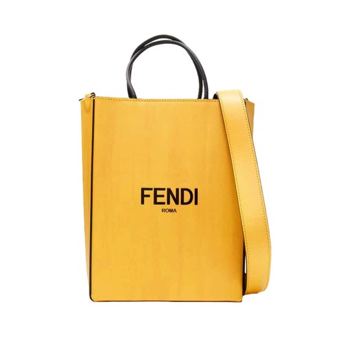Borsa shopping a tracolla Fendi Roma 2Way Vitello in pelle gialla goffrata nuova con etichetta
