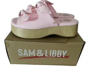 SAM & LIBBY PINK INDIE DOUBLE BOW PLATFORM MULES SHOES Sz 8 - Picture 1 of 9