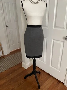 REBECCA TAYLOR Charcoal Gray 43% Virgin Wool Black Lace Hem Pencil Skirt Sz 8 - Picture 1 of 16