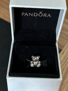 Pandora Silver & 14K 14ct Gold ‘Bear My Heart’ Charm Item 791166 - Picture 1 of 5