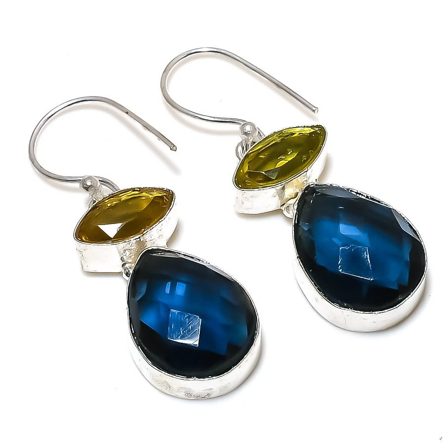 Iolite Quartz, Citrine Gemstone 925 Silver Jewelry Earring 1.81" R-6176 - Image 1 of 1