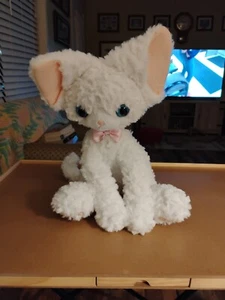 16" Tall White Cat Plush With Blue Eyes - Picture 1 of 5