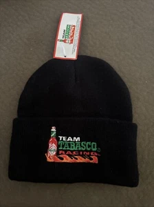 Team Tabasco Racing Beanie NASCAR Black Triple Line Flame Logo Knit Cap Vtg NWT - Picture 1 of 2