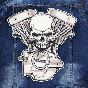 Grande Giacca di Ferro Cucita Cappotto Patch Pistone Teschio Biker iCon Ricamata su PU - Foto 1 di 7