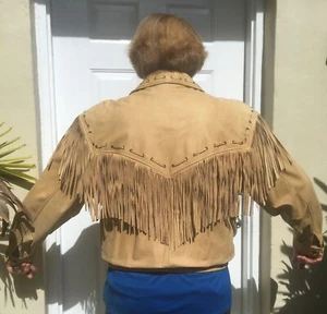 MENS LEATHER WESTERN FRINGE JACKET L BUFFALO NICKEL STAPS - Picture 1 of 8