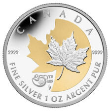 2013 $5 The Silver Maple Leaf, 25th Anniversary - Pure Silver Coin with Gold