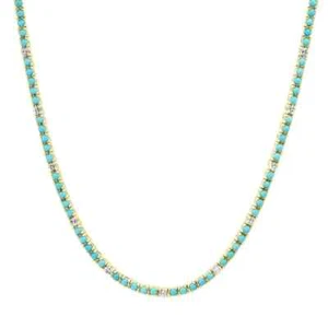 Turquoise And Diamond Tennis Necklace in Gold family Necklace For Mom, Grandma G - Picture 1 of 5