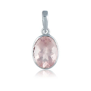 925 Sterling Silver Oval Checkerboard Cut Pink Opal Charm Gemstone Pendant - Picture 1 of 2
