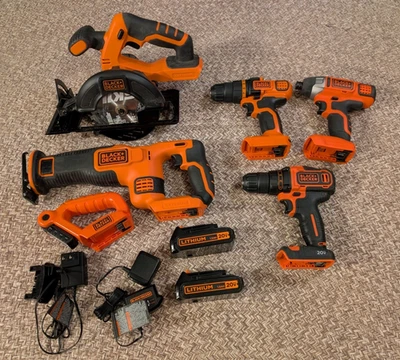 Kit combinado de 6 herramientas inalámbricas BLACK+DECKER 20V MAX + 2 baterías + 2 cargadores (probado) Foto 1 de 4