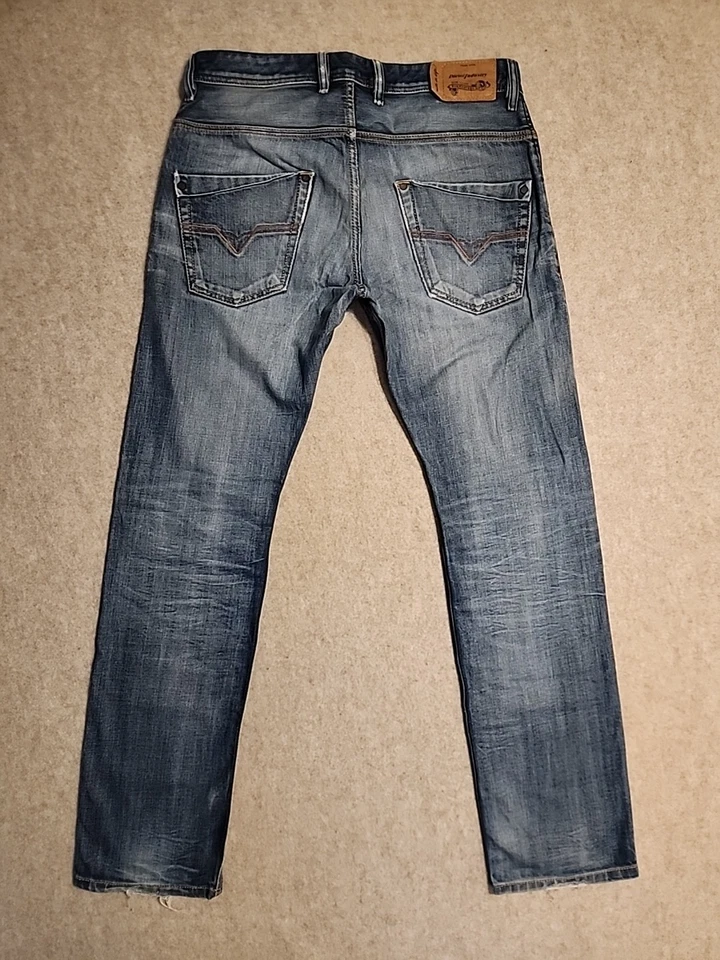 Diesel Jeans Men 32x32 Blue Krooley Slim Carrot Washout Distress Faded 0806U - Image 1 of 4