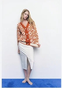 Zara Cardigan Size S Orange Flower Oversized Instagram Viral Festival Hippie - Picture 1 of 6