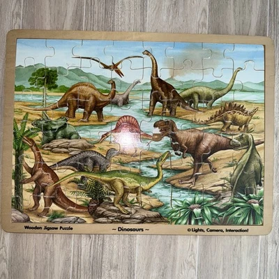 Used wood puzzle Vintage Early Learning Melissa Doug Dinosaurs TRex Apata Tricer - Image 1 of 4