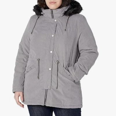 Abrigo Anorak Rosa Celebridad con Capucha Bordada de Piel Sintética Talla Mediana Nuevo Gris Foto 1 de 4