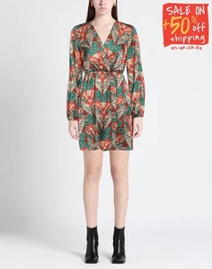 KAOS Satin Mini Dress IT44 US8 M Floral Long Sleeve V-Neck Made in Italy - Picture 1 of 4