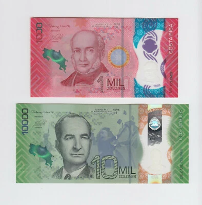 COSTA RICA P.NEW  1,000 1000 + 10,000 10000 COLONES 2019 POLY THE PAIR  UNC 2011 - Image 1 of 2