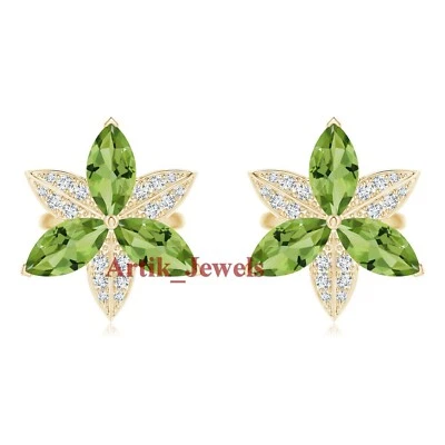 Natural Peridot Gemstone With 14K Gold Plated Silver Cufflink #1170 - Image 1 of 4