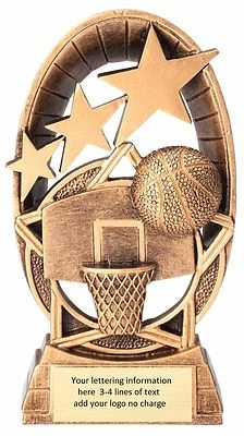BASKETBALL TROPHY RESIN AWARD YOUTH LEAGUE FREE LETTERING MRF1502B #