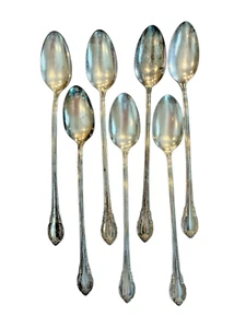 1847 Rogers Bros IS Silver Plate Remembrance Ice Tea Spoons 7 pcs-scratched 2379 - Bild 1 von 6