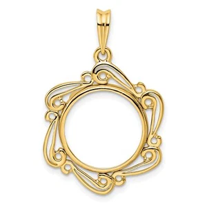 1991-Now �10 Austria 1/10 oz Philharmonic Prong Set Scroll Coin Bezel 14k Gold - Picture 1 of 7