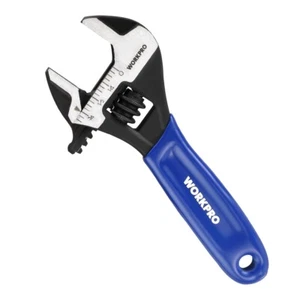 WORKPRO Adjustable Wrench 4-Inch Wide Jaw Black Oxide Wrench Metric & SAE Scales - Picture 1 of 8