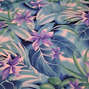 Trendtex Tropical Fabric 70" X 44" Cotton Blue Purple Floral MuuMuu Dress Making - Picture 1 of 7