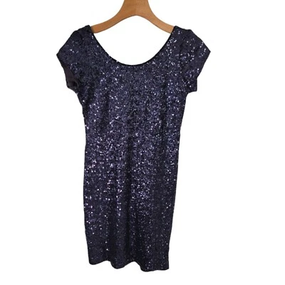 Sexy Vestido Backstage Mini Vestido de Cóctel Azul Lentejuelas Talla Pequeña Fiesta Foto 1 de 4