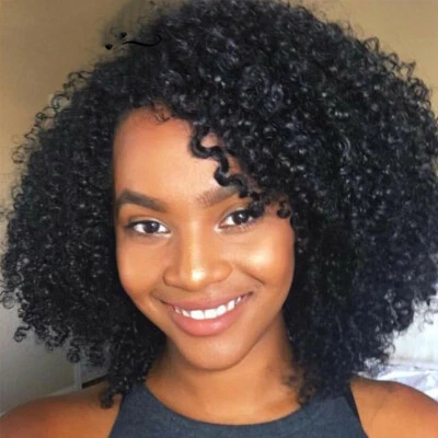 Pelucas cortas rizadas pelucas afro sintético cabello negro para mujer sin encaje fiesta stock en EE. UU. Foto 1 de 4
