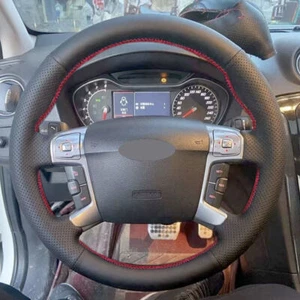 Schwarz+Rote Handnähte Leder Lenkradbezug Lenkrad für Ford Mondeo 2007-14 Galaxy - Bild 1 von 9