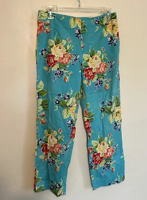 Casual Corner Women's Floral Aqua Bright Cotton Capris Cropped Pants Size 6 - Image 1 of 4