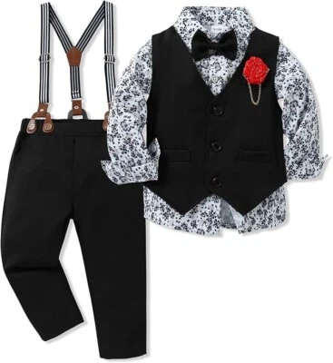 Niño pequeño Ropa Traje Formal Vestido Camisa Chaleco Boutonniere Pantalones 4-5T Bx20 Foto 1 de 4