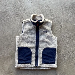 Patagonia Vest Kids Large White Retro X Fleece Deep Pile Outdoor Basic Hike - Picture 1 of 11