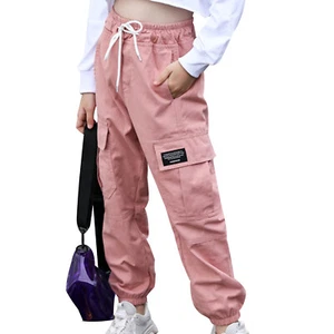 Kids Girls Cargo Jogger Pants Loose Street Hip Hop Dance Pants Casual Trousers - Picture 1 of 43