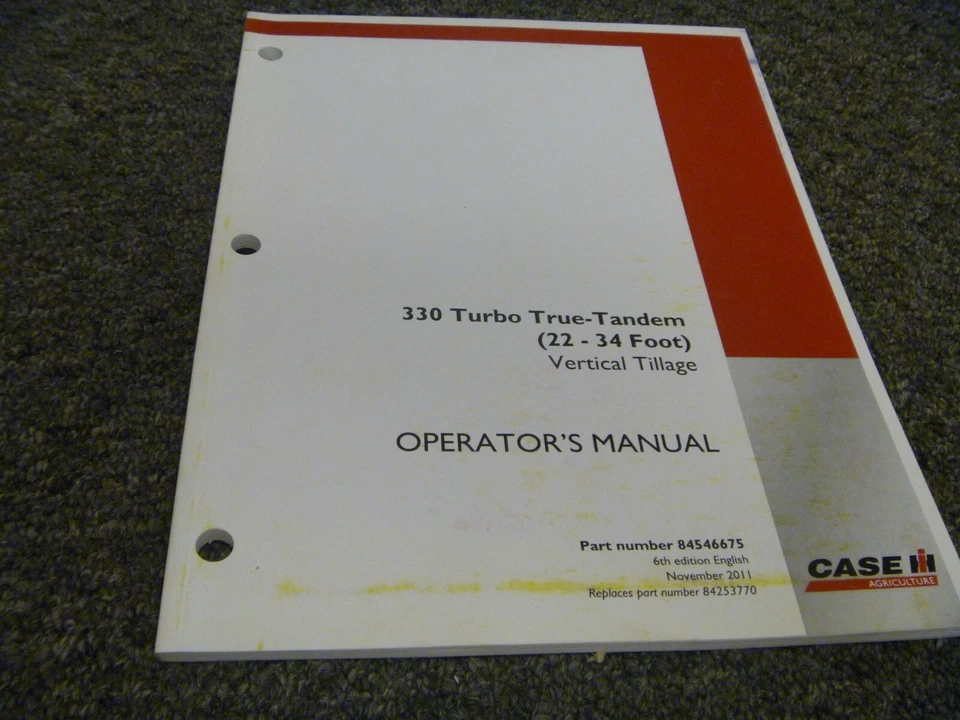 Case 330 Turbo True Tandem Disc Harrow Tillage Operator Owner Maintenance Manual - Image 1 of 1