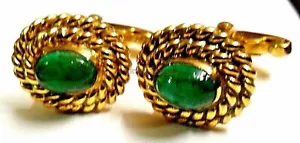 Verde Naturale Onice Gemma Con Placcato Oro 925 Argento Sterling Gemelli #2179 - Foto 1 di 3