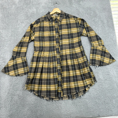 VETEMENTS Abito Cavalletto Donna Piccolo Nero Giallo Plaid Pieghettato Cabincore Accogliente Rustico Natura