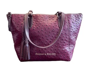 SELTENE Dooney & Bourke Burgunderrot Straußenleder Maxine Beuteltasche 15" x 11" x 5" A - Bild 1 von 12