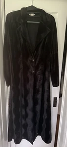 Vtg 1980's Black Rippled Velvet Long Maxi Jacket L A N Y Liberty Apparel Medium - Picture 1 of 11