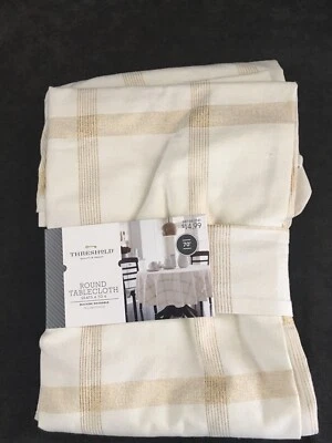 Threshold 70" Round Beige Tablecloth Gold Sparkle Stripe Christmas 2015 New - Image 1 of 4